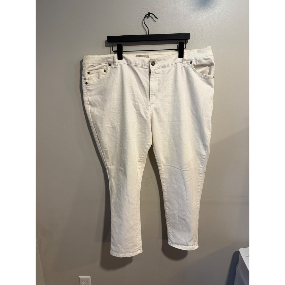 Woman Within White Straight Leg‎ Jeans Womens 22W Petite High Rise Stretch Denim